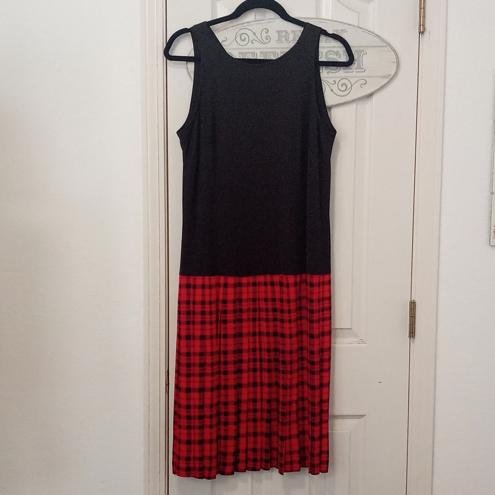 Pleated Black and Red Plaid Dress
